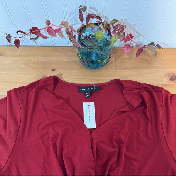 Lane Bryant Dresses & Skirts - Lane Bryant Red Short Sleeve Wrap Front Midi Dress Size 2X 18/20 New With Tags